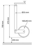 Roue jockey jante PVC 35mm - Course de 230mm - 80kg - réf.17548